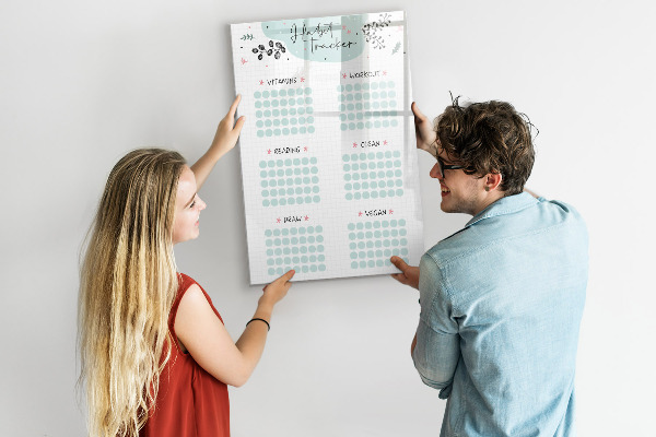 Decoratief glazen wandbord beschrijfbaar en magnetisch Het bijhouden van je gewoontes en dagelijkse activiteiten