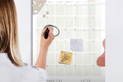 Decoratief glazen wandbord beschrijfbaar en magnetisch Maandplanner met ruimte voor foto's