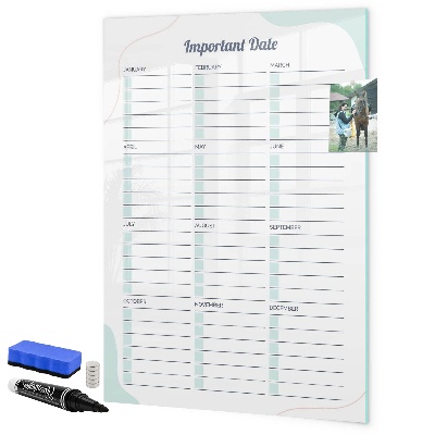 Decoratief glazen wandbord beschrijfbaar en magnetisch Agenda voor belangrijke data en foto's