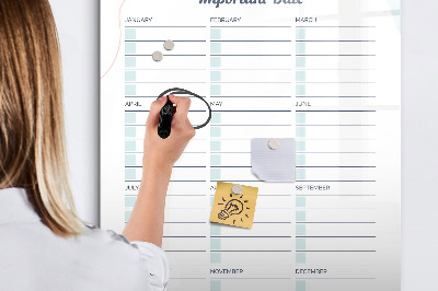 Decoratief glazen wandbord beschrijfbaar en magnetisch Agenda voor belangrijke data en foto's