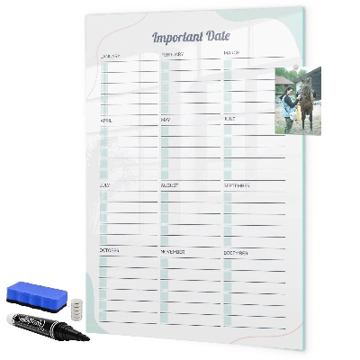 Decoratief glazen wandbord beschrijfbaar en magnetisch Agenda voor belangrijke data en foto's