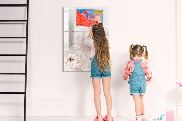 Decoratief glazen wandbord beschrijfbaar en magnetisch Bloemencollage met herinneringen en notities