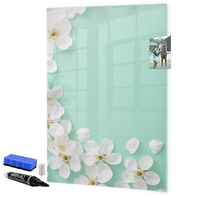 Decoratief glazen wandbord beschrijfbaar en magnetisch Creatief moodboard met een bloemenmotief