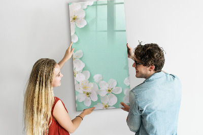 Decoratief glazen wandbord beschrijfbaar en magnetisch Creatief moodboard met een bloemenmotief
