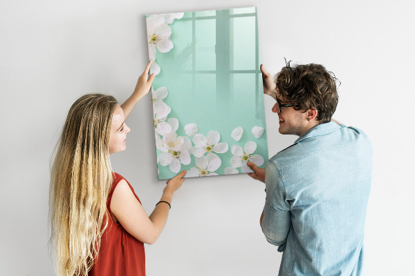 Decoratief glazen wandbord beschrijfbaar en magnetisch Creatief moodboard met een bloemenmotief