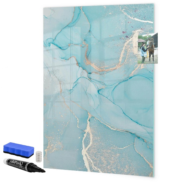 Decoratief glazen wandbord beschrijfbaar en magnetisch Een kleurrijk prikbord voor foto's en notities