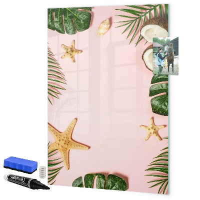 Decoratief glazen wandbord beschrijfbaar en magnetisch Zomerherinneringen tegen de achtergrond van de natuur.