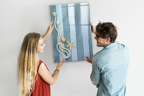 Decoratief glazen wandbord beschrijfbaar en magnetisch Souvenirfoto's van herinneringen aan de kust