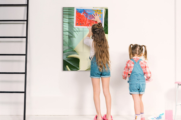 Decoratief glazen wandbord beschrijfbaar en magnetisch Groene collage van herinneringen met foto's