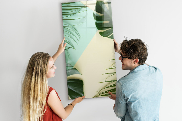 Decoratief glazen wandbord beschrijfbaar en magnetisch Groene collage van herinneringen met foto's