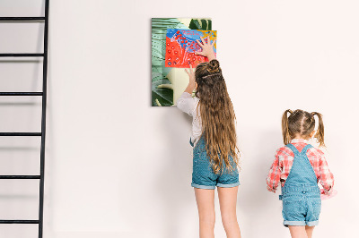 Decoratief glazen wandbord beschrijfbaar en magnetisch Groene collage van herinneringen met foto's