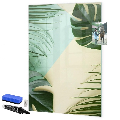 Decoratief glazen wandbord beschrijfbaar en magnetisch Groene collage van herinneringen met foto's