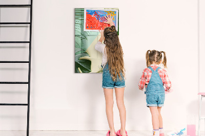 Decoratief glazen wandbord beschrijfbaar en magnetisch Groene collage van herinneringen met foto's