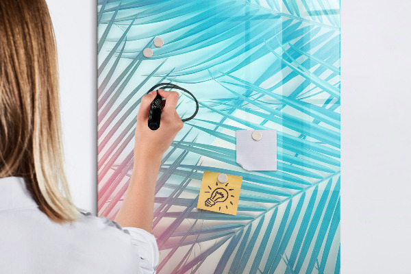 Memobord van glas met print inclusief neodymium magneten Achtergrond met palmbomen en foto's om vast te pinnen