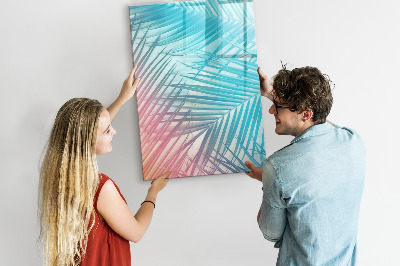 Memobord van glas met print inclusief neodymium magneten Achtergrond met palmbomen en foto's om vast te pinnen