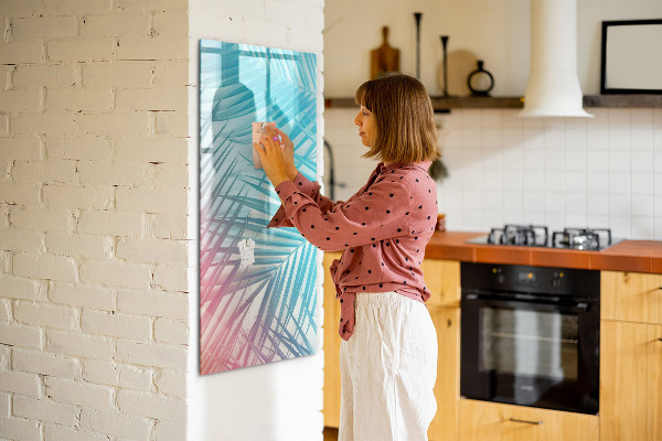 Memobord van glas met print inclusief neodymium magneten Achtergrond met palmbomen en foto's om vast te pinnen