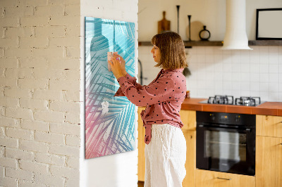 Memobord van glas met print inclusief neodymium magneten Achtergrond met palmbomen en foto's om vast te pinnen