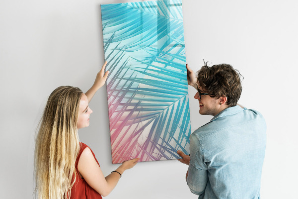 Memobord van glas met print inclusief neodymium magneten Achtergrond met palmbomen en foto's om vast te pinnen