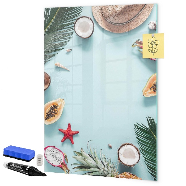 Decoratief glazen wandbord beschrijfbaar en magnetisch Zomerse herinneringen in een tropische stijl