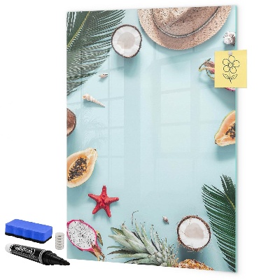 Decoratief glazen wandbord beschrijfbaar en magnetisch Zomerse herinneringen in een tropische stijl