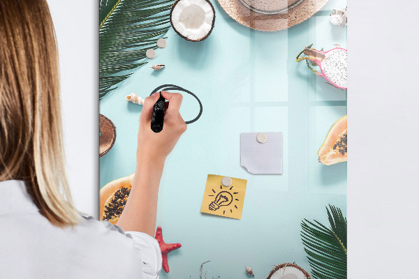 Decoratief glazen wandbord beschrijfbaar en magnetisch Zomerse herinneringen in een tropische stijl