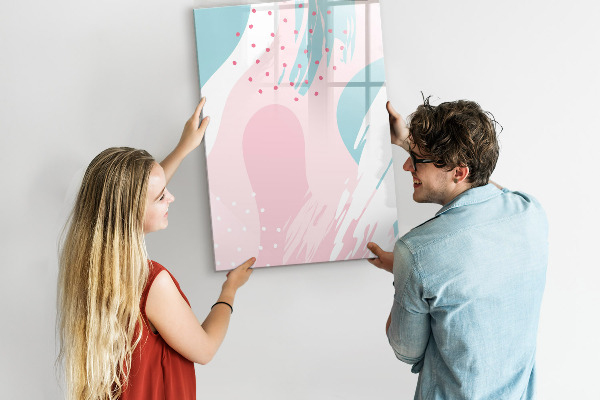 Decoratief glazen wandbord beschrijfbaar en magnetisch Een kleurrijk prikbord voor foto's en notities