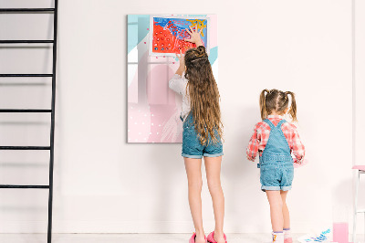Decoratief glazen wandbord beschrijfbaar en magnetisch Een kleurrijk prikbord voor foto's en notities