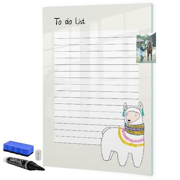 Memobord van glas met print inclusief neodymium magneten Een takenlijst met een schattig thema