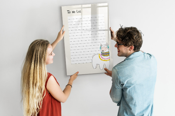 Memobord van glas met print inclusief neodymium magneten Een takenlijst met een schattig thema