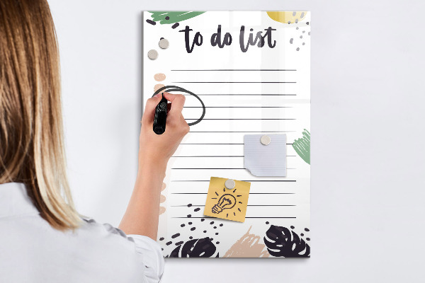 Memobord van glas met print inclusief neodymium magneten Takenlijst met ruimte voor foto's