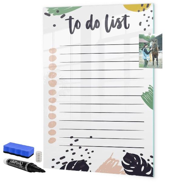 Memobord van glas met print inclusief neodymium magneten Takenlijst met ruimte voor foto's