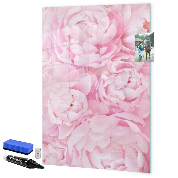 Decoratief glazen wandbord beschrijfbaar en magnetisch Bloemenmotief met ruimte voor foto's
