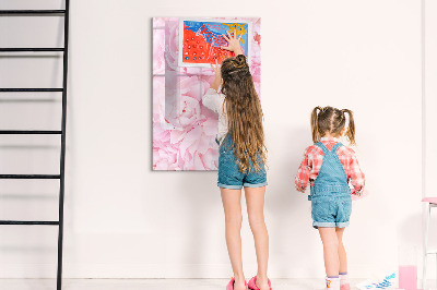 Decoratief glazen wandbord beschrijfbaar en magnetisch Bloemenmotief met ruimte voor foto's
