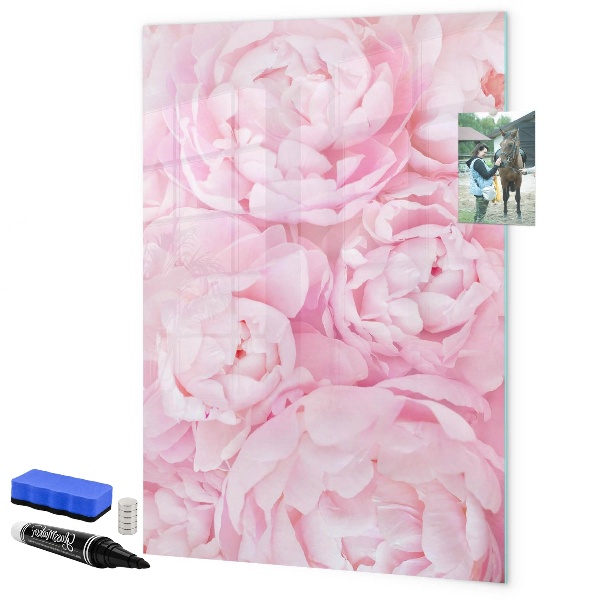 Decoratief glazen wandbord beschrijfbaar en magnetisch Bloemenmotief met ruimte voor foto's