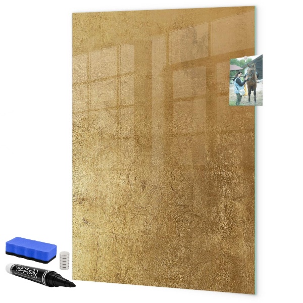 Memobord van glas met print inclusief neodymium magneten Gouden prikbord voor foto's en notities