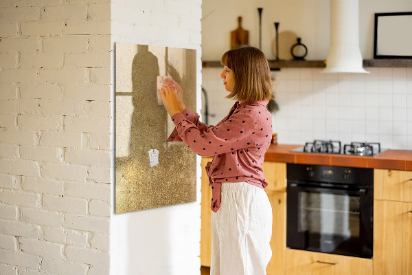 Memobord van glas met print inclusief neodymium magneten Gouden prikbord voor foto's en notities
