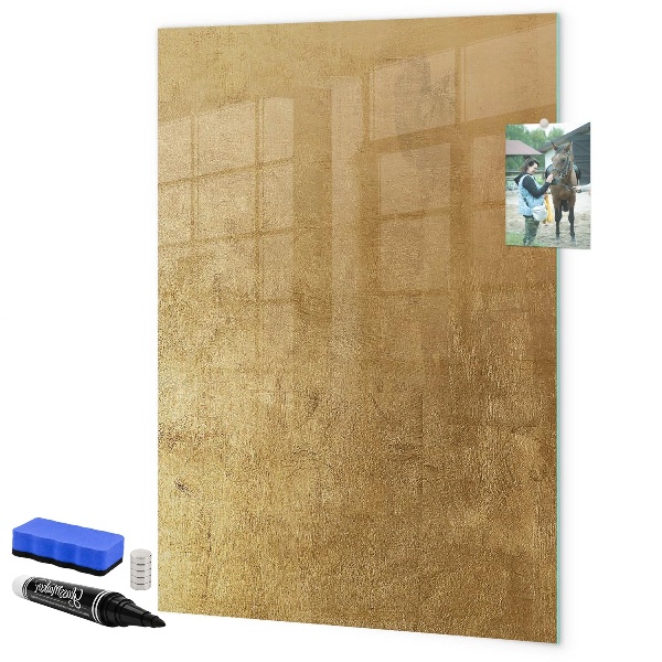 Memobord van glas met print inclusief neodymium magneten Gouden prikbord voor foto's en notities