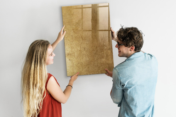 Memobord van glas met print inclusief neodymium magneten Gouden prikbord voor foto's en notities