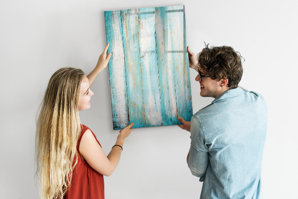 Decoratief glazen wandbord beschrijfbaar en magnetisch Een kleurrijk prikbord voor foto's en notities