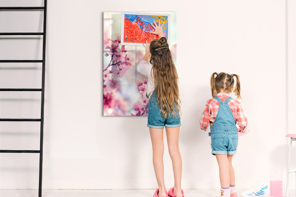Decoratief glazen wandbord beschrijfbaar en magnetisch Bloemenmotief met ruimte voor foto's