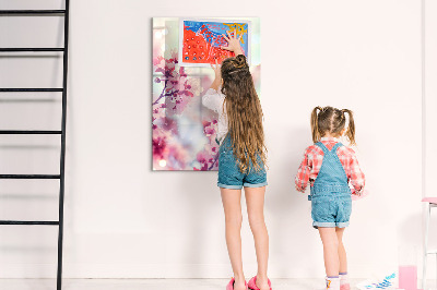 Decoratief glazen wandbord beschrijfbaar en magnetisch Bloemenmotief met ruimte voor foto's