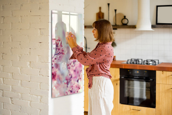 Decoratief glazen wandbord beschrijfbaar en magnetisch Bloemenmotief met ruimte voor foto's