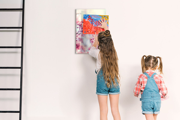 Decoratief glazen wandbord beschrijfbaar en magnetisch Bloemenmotief met ruimte voor foto's