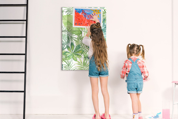 Decoratief glazen wandbord beschrijfbaar en magnetisch Groen bord met ruimte voor foto's