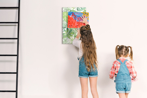 Decoratief glazen wandbord beschrijfbaar en magnetisch Groen bord met ruimte voor foto's