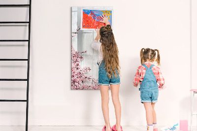 Decoratief glazen wandbord beschrijfbaar en magnetisch Een creatieve ruimte voor foto's en notities