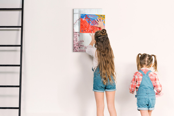 Decoratief glazen wandbord beschrijfbaar en magnetisch Een creatieve ruimte voor foto's en notities