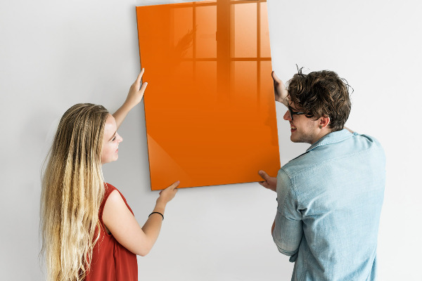 Memobord van glas met print inclusief neodymium magneten Oranje bord voor notities en foto's