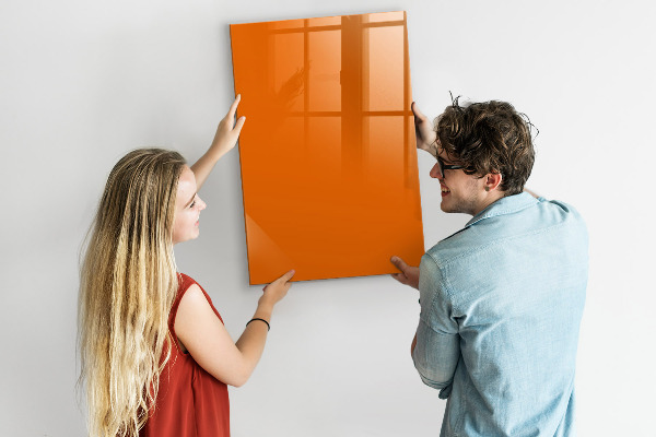 Memobord van glas met print inclusief neodymium magneten Oranje bord voor notities en foto's