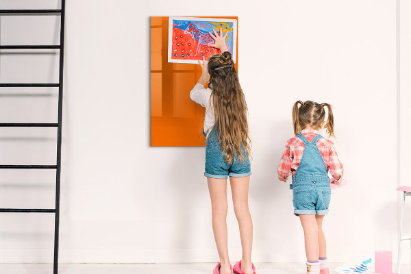 Memobord van glas met print inclusief neodymium magneten Oranje bord voor notities en foto's